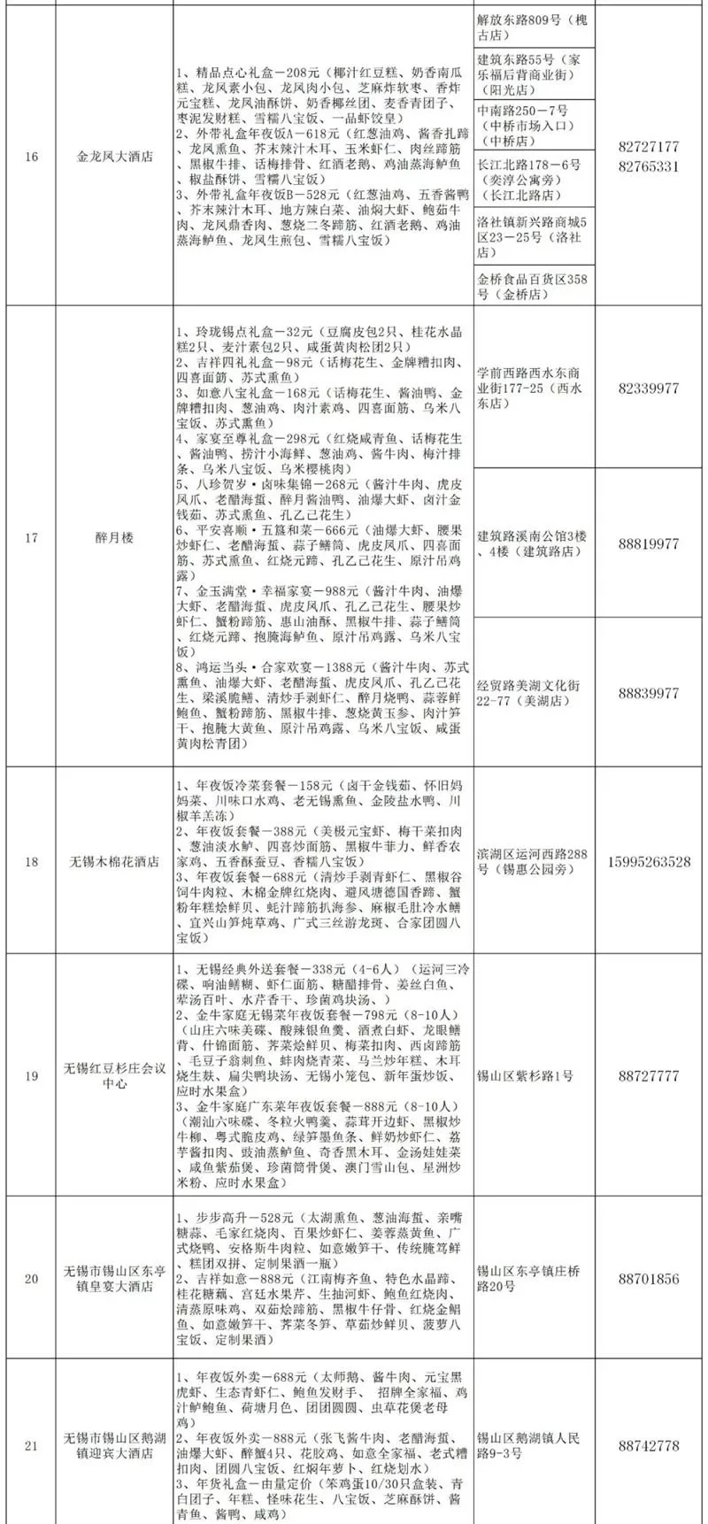 2021无锡可线上预约年夜饭餐厅及菜单